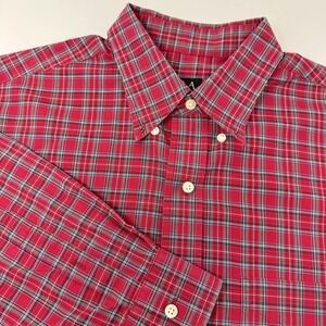 Jos A Bank Shirt Mens Large Red Plaid Travelers Collection Button‎ Front Cotton